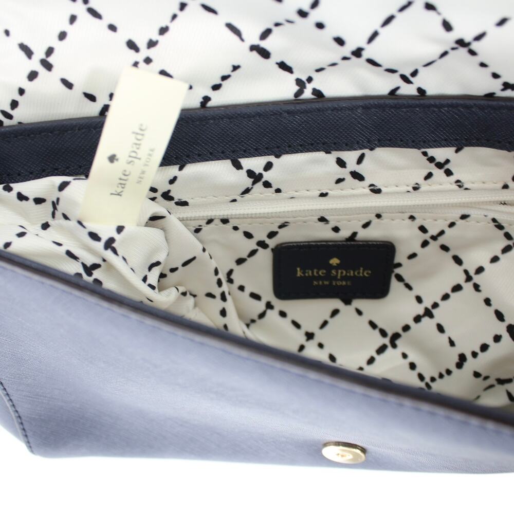 Kate Spade Leather Chain Shoulder Bag Navy Blue Flap Gold Chain Strap - Picture 7 of 8